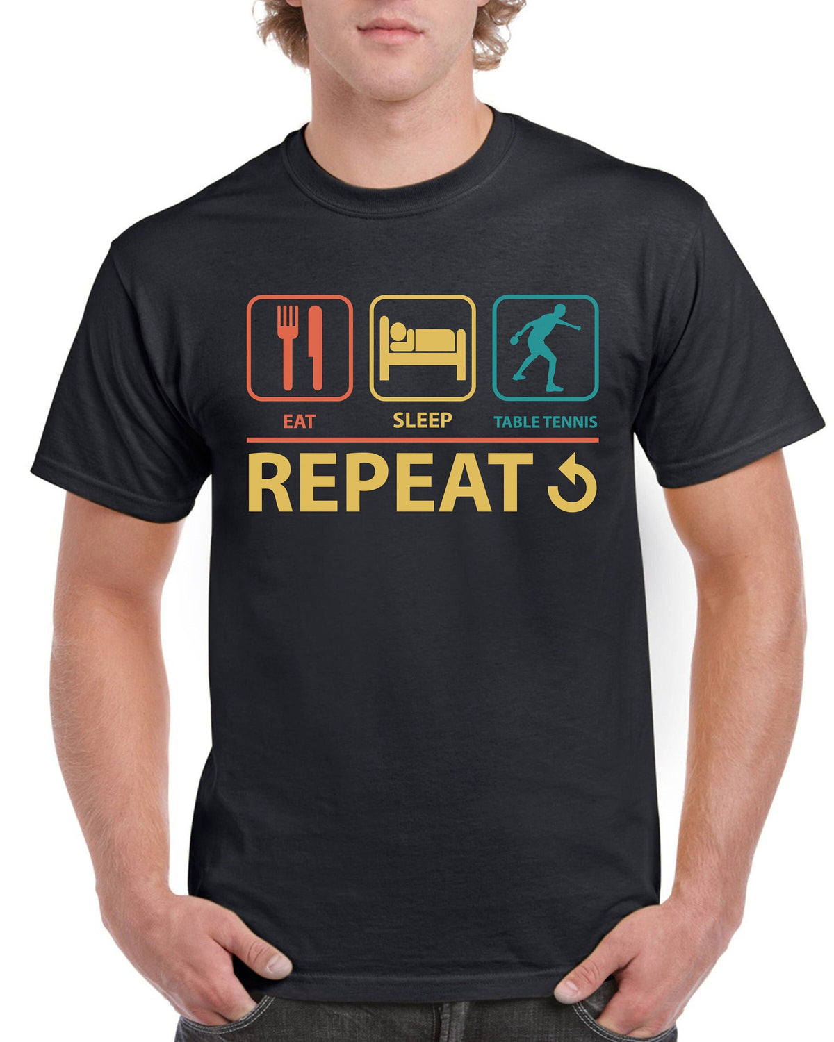 Top Gift for Dad Eat Sleep Table Tennis Repeat Ping Pong Cotton T Shirts Sports Comfort Tee Graphic Tee – Everyday Comfort · Must-Have Style