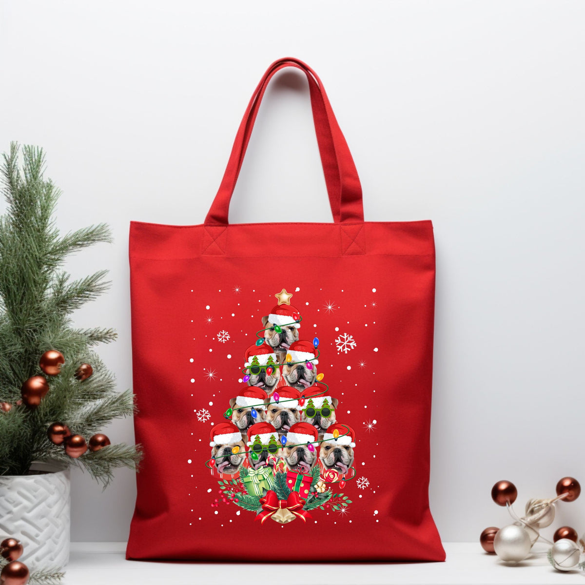 Christmas Xmas Stocking Filler English Bulldog Dog Bag For Men Women Kids Dog Themed Xmas Cotton Tote Bag For Life Xmas Sack Tote Bag – Easygoing Wear · Must-Have Style