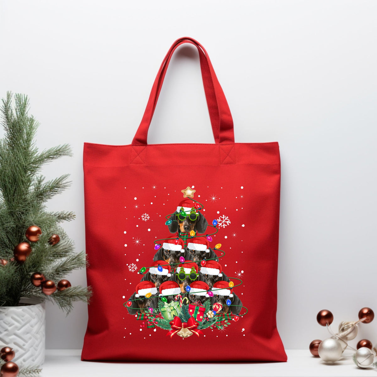 Christmas Xmas Stocking Filler Dachshund Dog Bag For Men Women Kids Dog Themed Xmas Cotton Tote Bag For Life Xmas Sack Tote Bag – Easygoing Wear · Must-Have Style