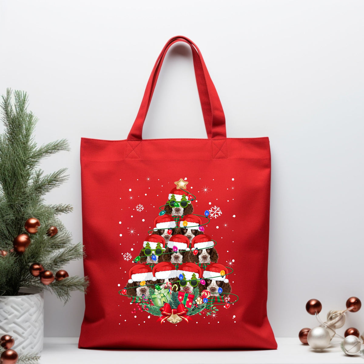 Christmas Xmas Stocking Filler English Springer Spaniel Dog Bag For Men Women Kids Dog Themed Xmas Cotton Tote Bag For Life Xmas Sack Tote Bag – Warm & Stylish · Great Gift For Fans