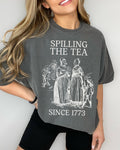 Cute History Teacher Shirt Spilling The Tea Since 1773 Funny American History TShirt of Two Women Gossiping Social Studies Teacher Gift Graphic Tee – Premium Graphic · Perfect For Daily Wear