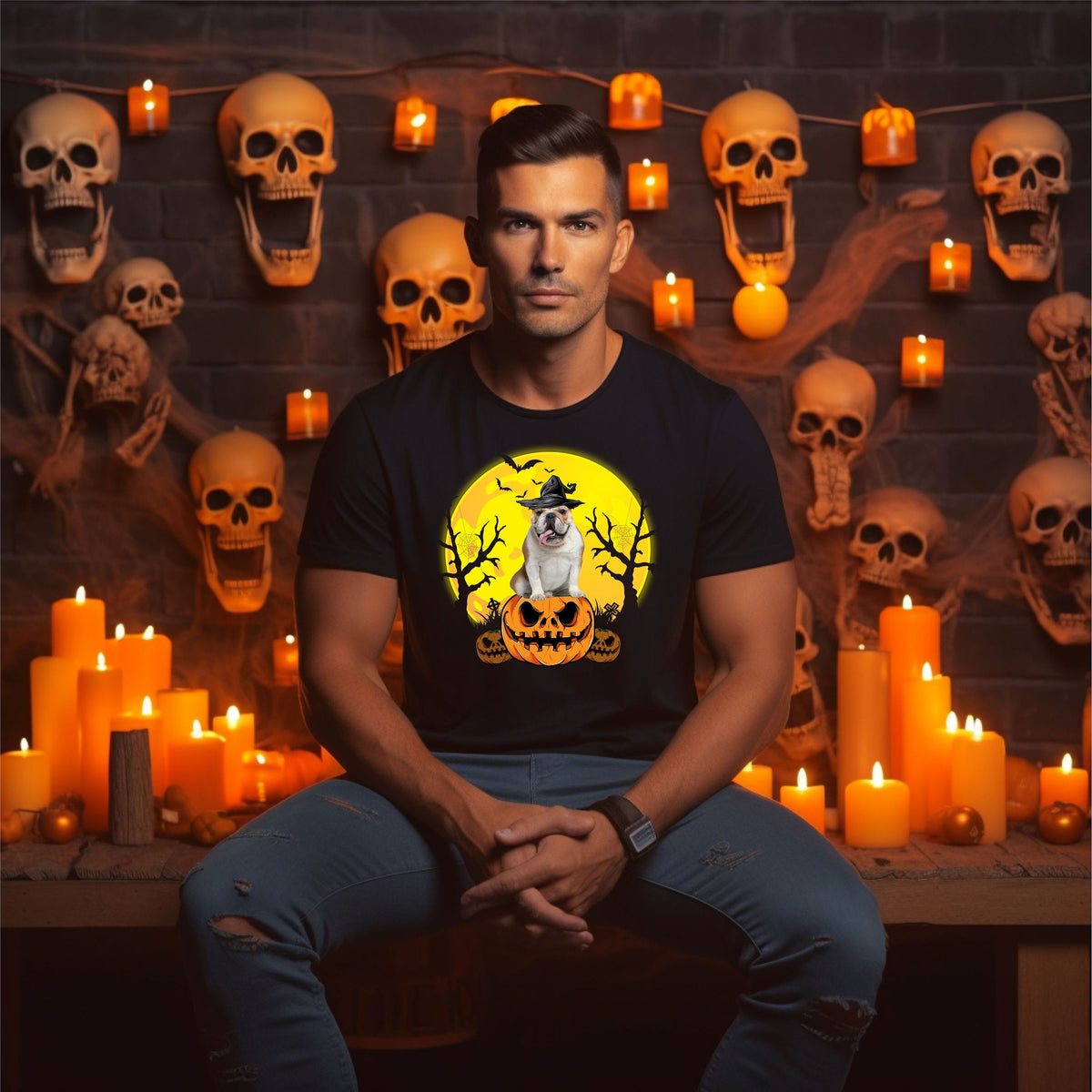 Mens Halloween TShirt With English Bulldog Dog Design Scary TShirt Kids Trick Or Treat Cotton T Shirt TShirts Graphic Tee – Cozy Vibes · Trending Graphic Apparel