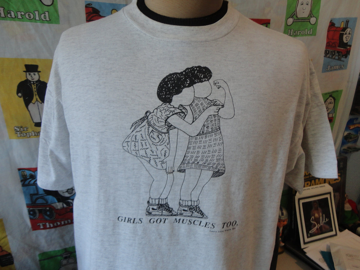 Vintage 9039s Laura Irene Wayne Girls got Muscles Too Poem gray T Shirt size XL Graphic Tee – Cozy Vibes · High-Quality Print