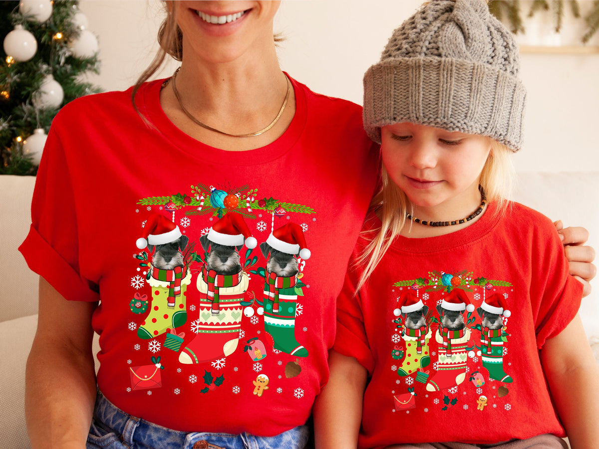 Xmas TShirt Schnauzer Dog Xmas Stocking Christmas Cotton TShirt Xmas T Shirt Xmas Shirt For Men Women Kids Graphic Tee – Warm & Stylish · High-Quality Print