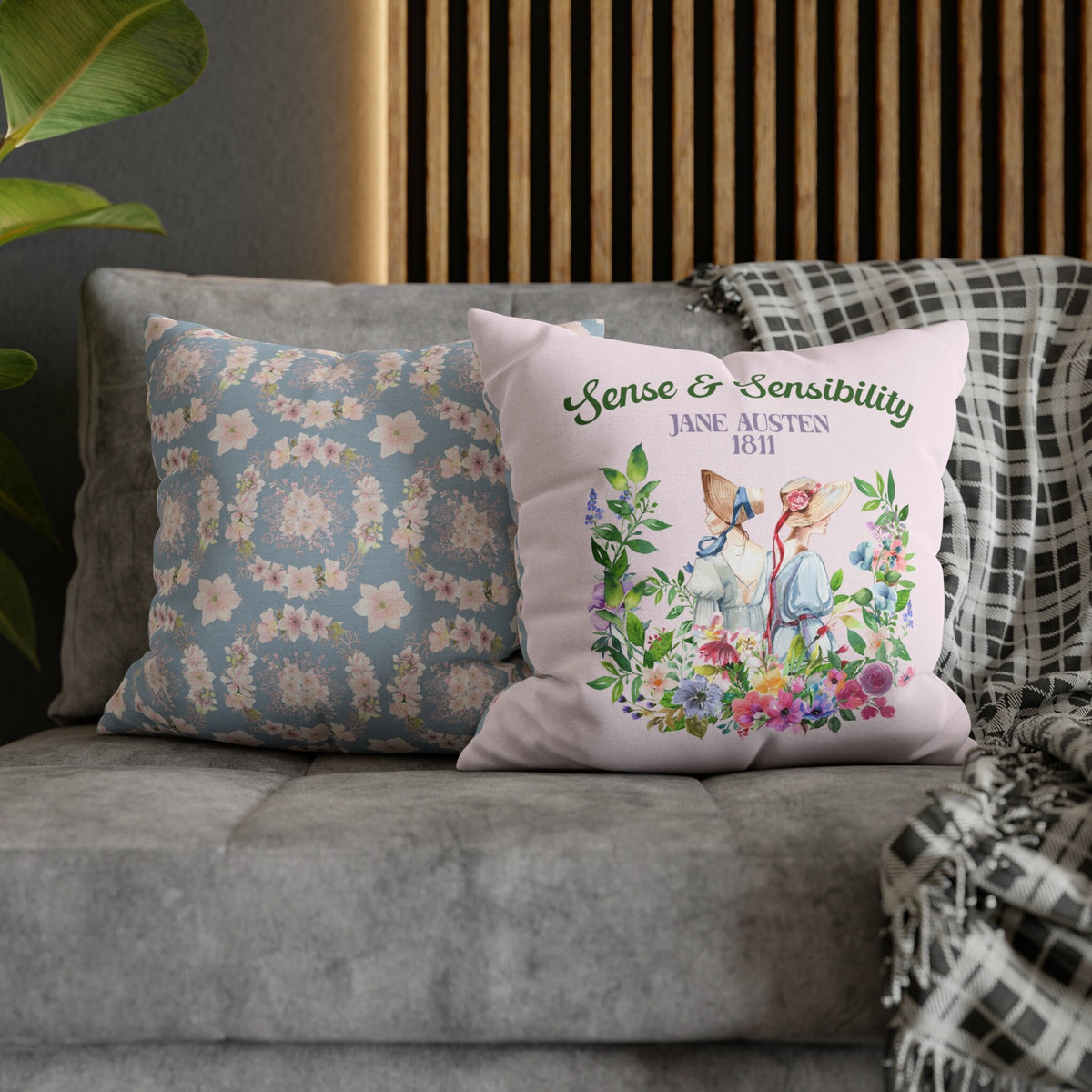 Jane Austen Pillow Case Sense and Sensibility Dashwood Sisters Classic Literature Decor Floral Whimsigoth Pillow Case Romance Reader Graphic Tee – Cozy Vibes · High-Quality Print