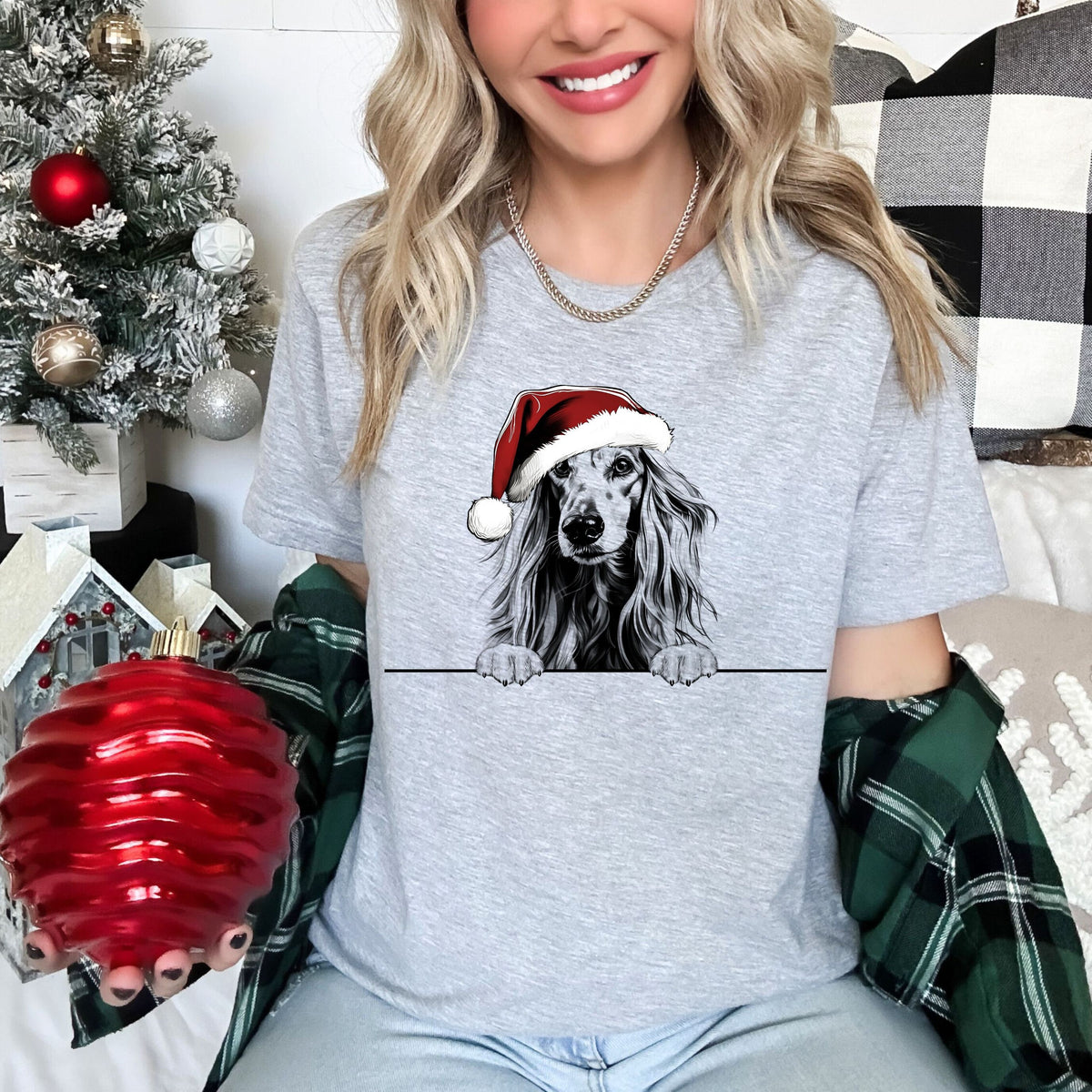 Xmas Tshirt Afghand Hound Dog Christmas T Shirt Santa Hat Design Xmas TShirt Holiday Season Shirt For Men Women Kids Graphic Tee – Feel-Good Design · Great Gift For Fans