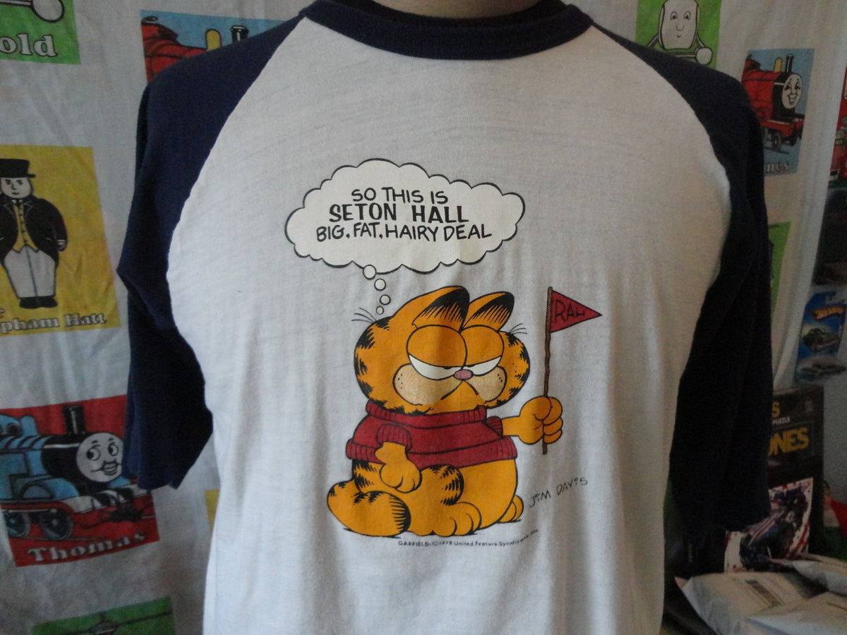 Vintage 8039s Garfield Cat Seton Hall Pirates University White Raglan Sleeve T Shirt L Graphic Tee – Bold Style · Top Pick For Any Outfit