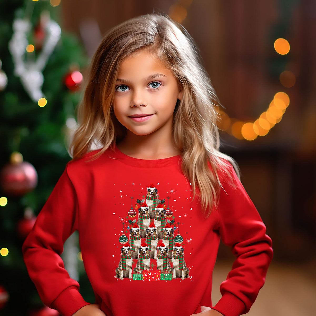 Kids Christmas Jumper Australian Shepherd Dog Kids Xmas Gift Childrens Xmas Sweater Kids Christmas Sweatshirt Childs Xmas Tree 2 Sweatshirt – Cozy Vibes · High-Quality Print