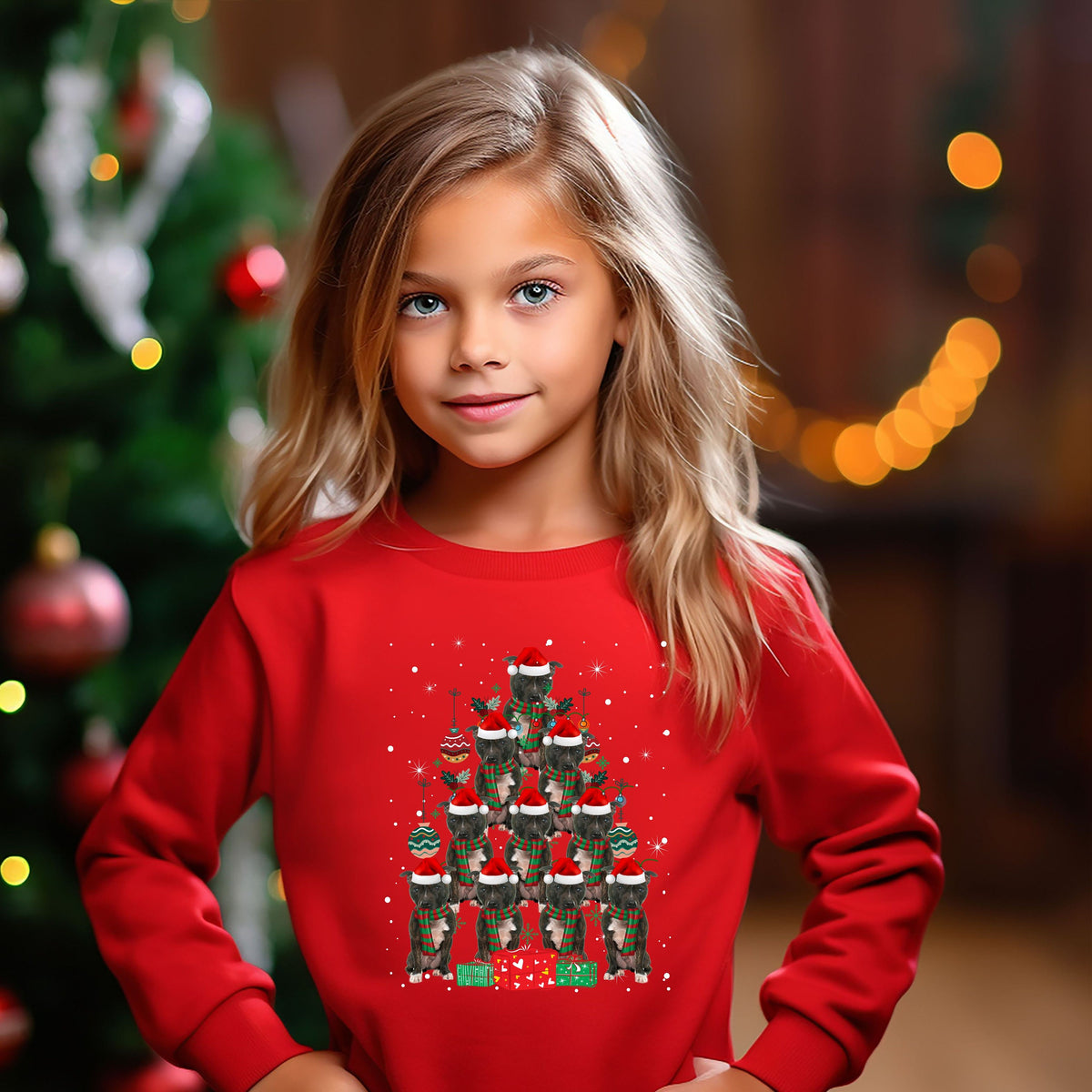 Kids Christmas Jumper Staffordshire Bull Terrier Dog Kids Xmas Gift Childrens Xmas Sweater Kids Christmas Sweatshirt Childs Xmas Tree 2 Sweatshirt – Everyday Comfort · Perfect For Daily Wear