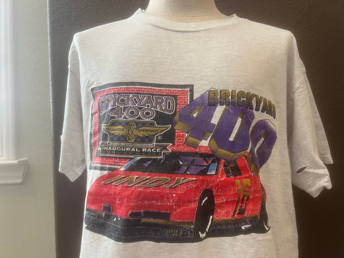 Vintage 9039s Brickyard 400 Car Race Grey T Shirt Size XL Graphic Tee – Premium Graphic · Must-Have Style