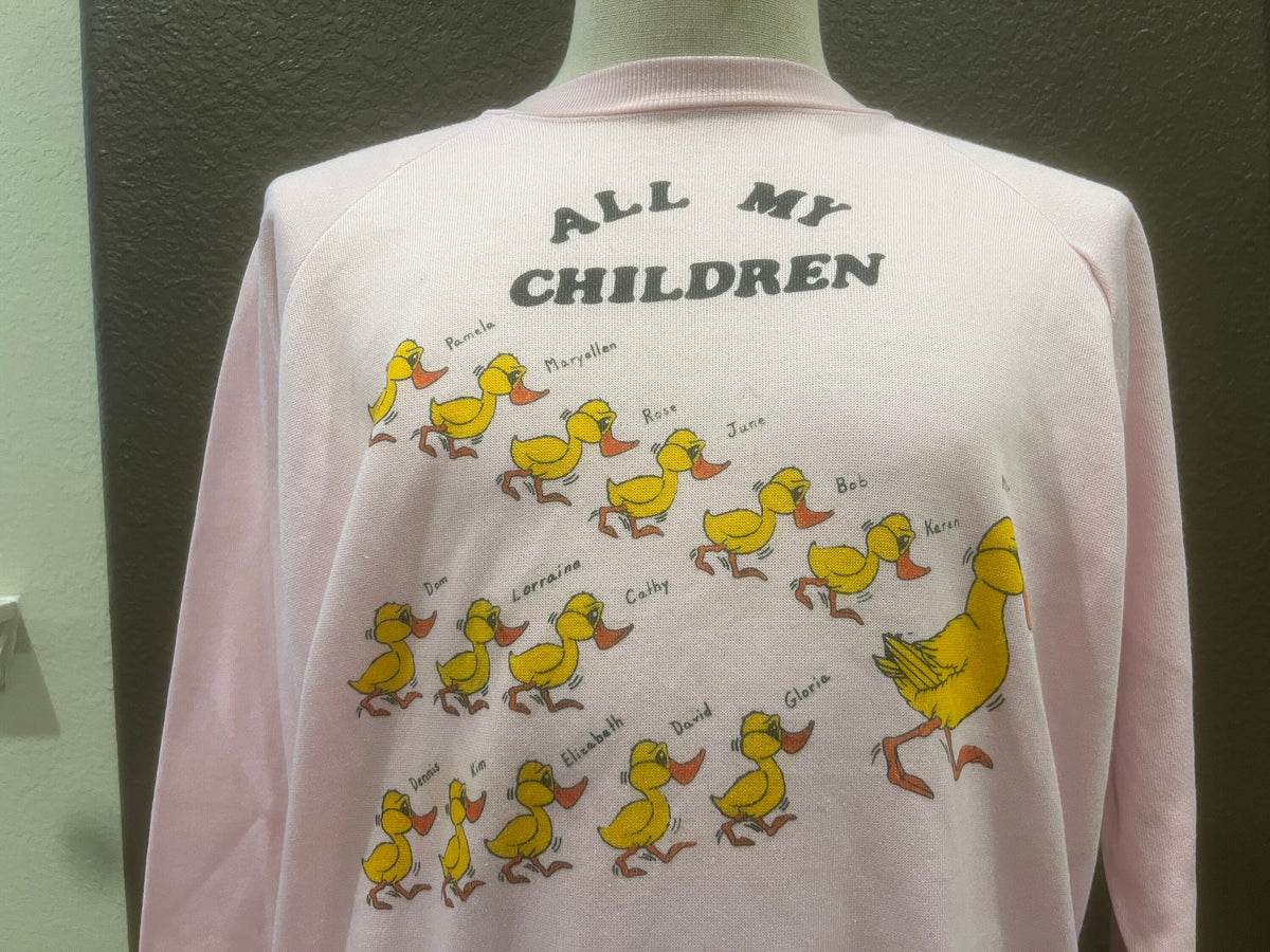 Vintage 8039s All My Children Duck Family Pink Soft Thin Boyfriend Crewneck Sweatshirt Size L Sweatshirt – Cozy Vibes · High-Quality Print