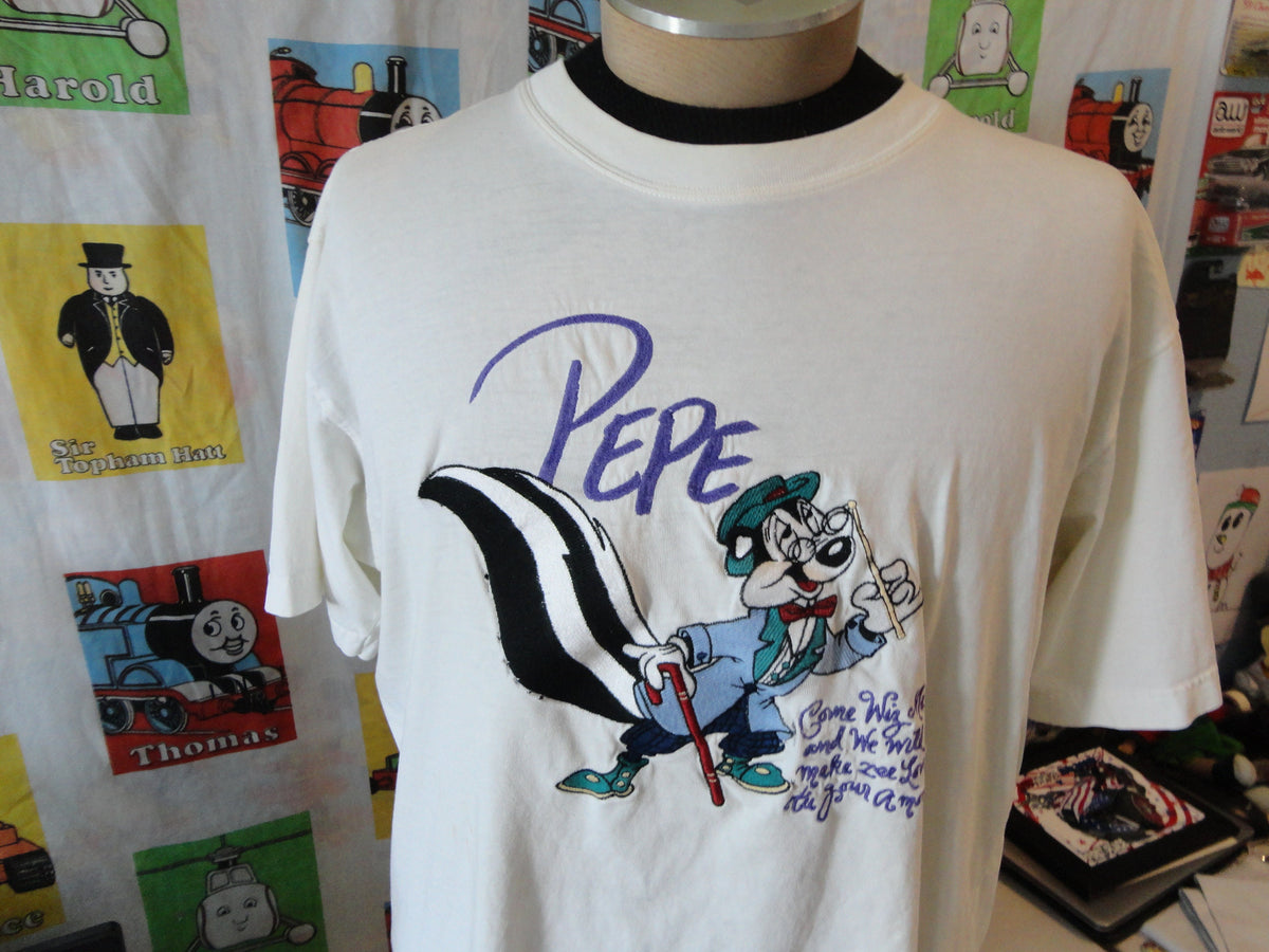 Vintage 9039s Looney Tunes Pep Le Pew White Pepe Skunk T Shirt Size L Graphic Tee – Cozy Vibes · Trending Graphic Apparel