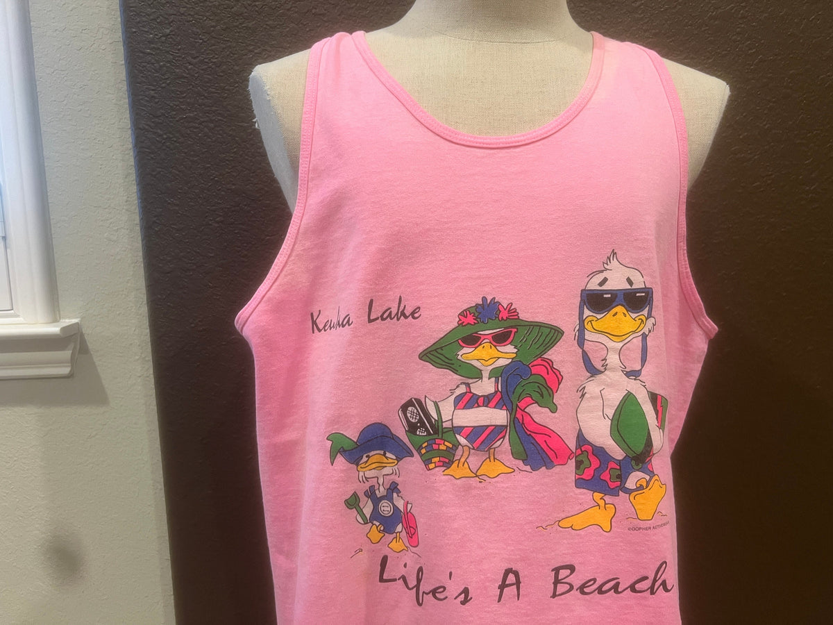 Vintage 9039s Keuka Lake Beach Pink Tank Top Size XL Tank Top – Aesthetic Look · Must-Have Style
