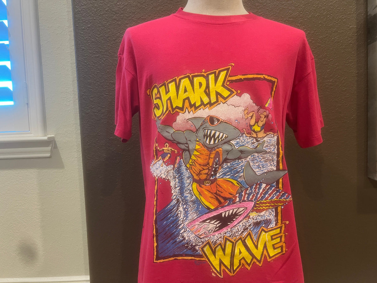Vintage 9039s Shark Wave Surfing Pink T Shirt Size L Graphic Tee – Cozy Vibes · High-Quality Print