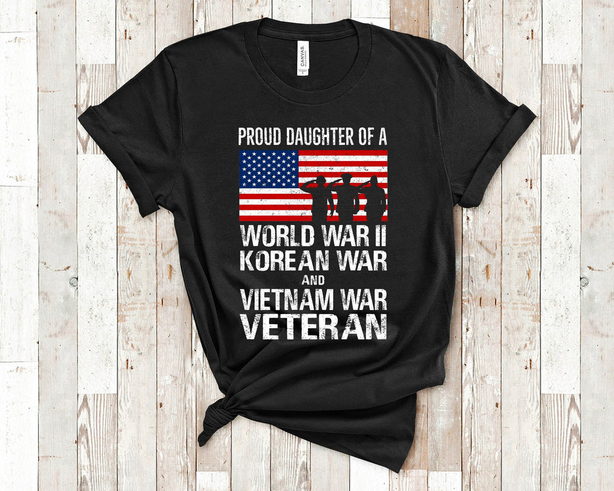 Proud Daughter of a World War II Korean War and Vietnam War Veteran Family Shirt Father Daughter Matching Memorial Day Veterans Day Tshirt Graphic Tee – Warm & Stylish · Top Pick For Any Outfit