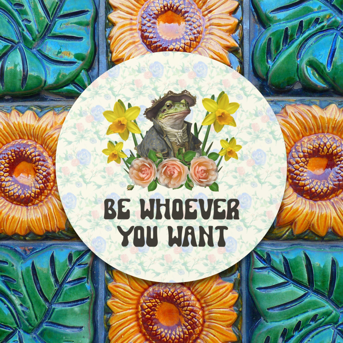 Funny Whimsigoth Frog Lover Sticker with Flowers Be Whoever You Want Funny Animal Sticker with Positive Affirmation Weirdcore Frog Gift Graphic Tee – Bold Style · Perfect For Daily Wear