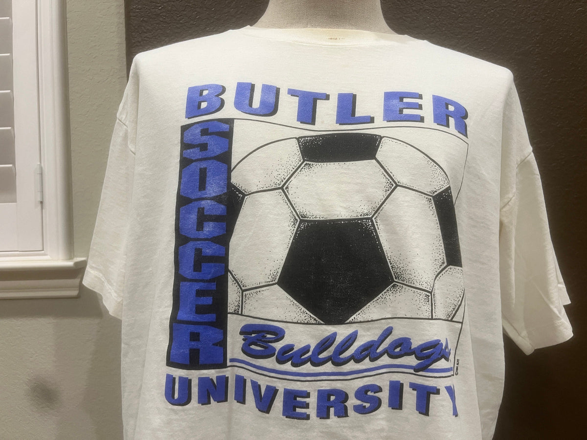 Vintage 9039s Butler University Bulldogs Soccer White T Shirt Size XL Graphic Tee – Bold Style · High-Quality Print