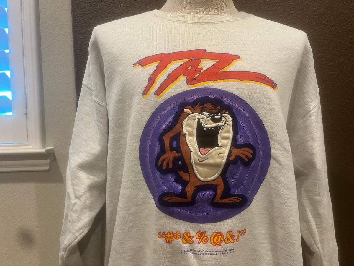 Vintage 9039s Tazmanian Devil Looney Tunes Characters Grey Crewneck Sweatshirt Size XL Sweatshirt – Aesthetic Look · Must-Have Style