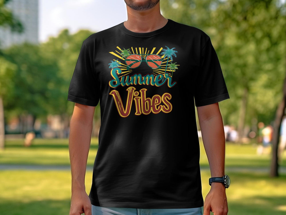 Summer Vibes TShirt Retro Sunglasses and Sun Colorful Beach Shirt Trendy Summer Party Casual Wear Graphic Tee – Premium Graphic · Trending Graphic Apparel