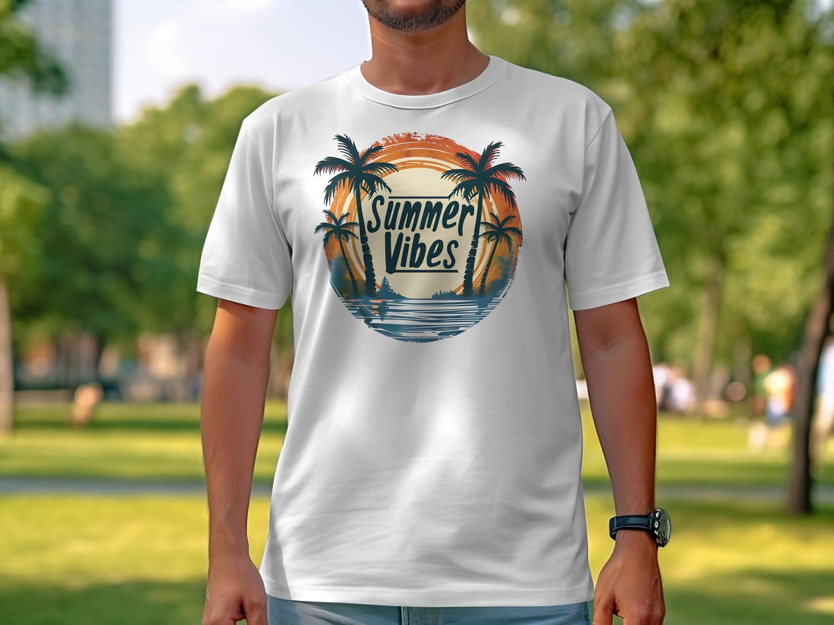 Summer Vibes TShirt Tropical Sunset Palm Trees Graphic Tee Beach Holiday Casual Wear Graphic Tee – Soft Feel · Trending Graphic Apparel