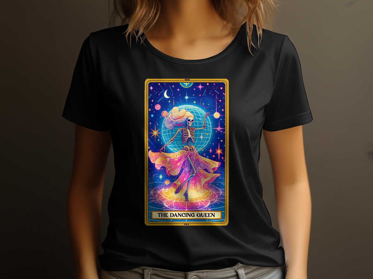 Dancing Queen Skeleton Tarot Card TShirt Aesthetic Goth Apparel Witchy Clothing Mystical Tarot Top for Women and Men Graphic Tee – Soft Feel · Trending Graphic Apparel