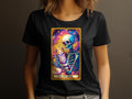 The Cat Lover Tarot Card TShirt Colorful Skeleton and Cat Unique Art Tee Womens TShirt Graphic Tee – Warm & Stylish · Must-Have Style
