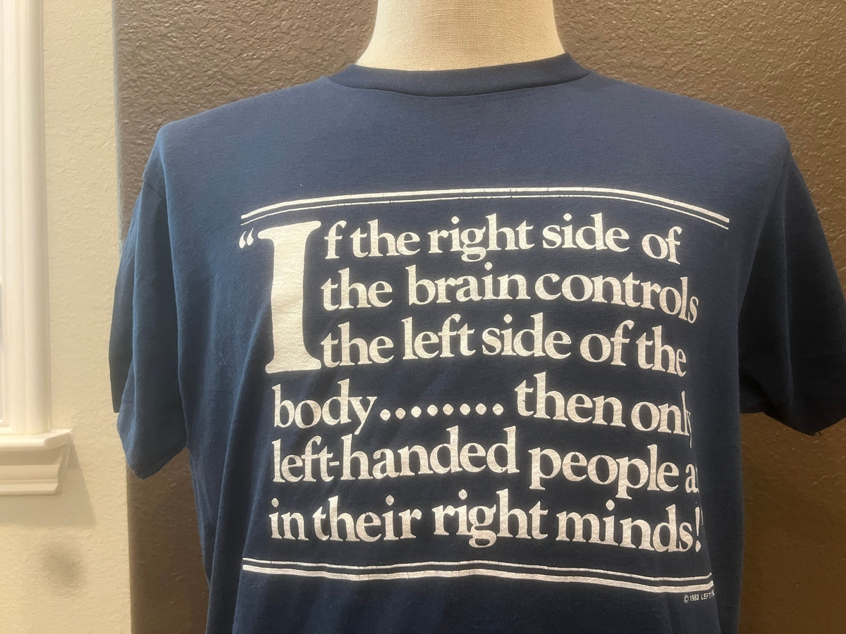 Vintage 8039s Left handed people Side Right Side Brain Blue T Shirt Size L Graphic Tee – Soft Feel · Trending Graphic Apparel
