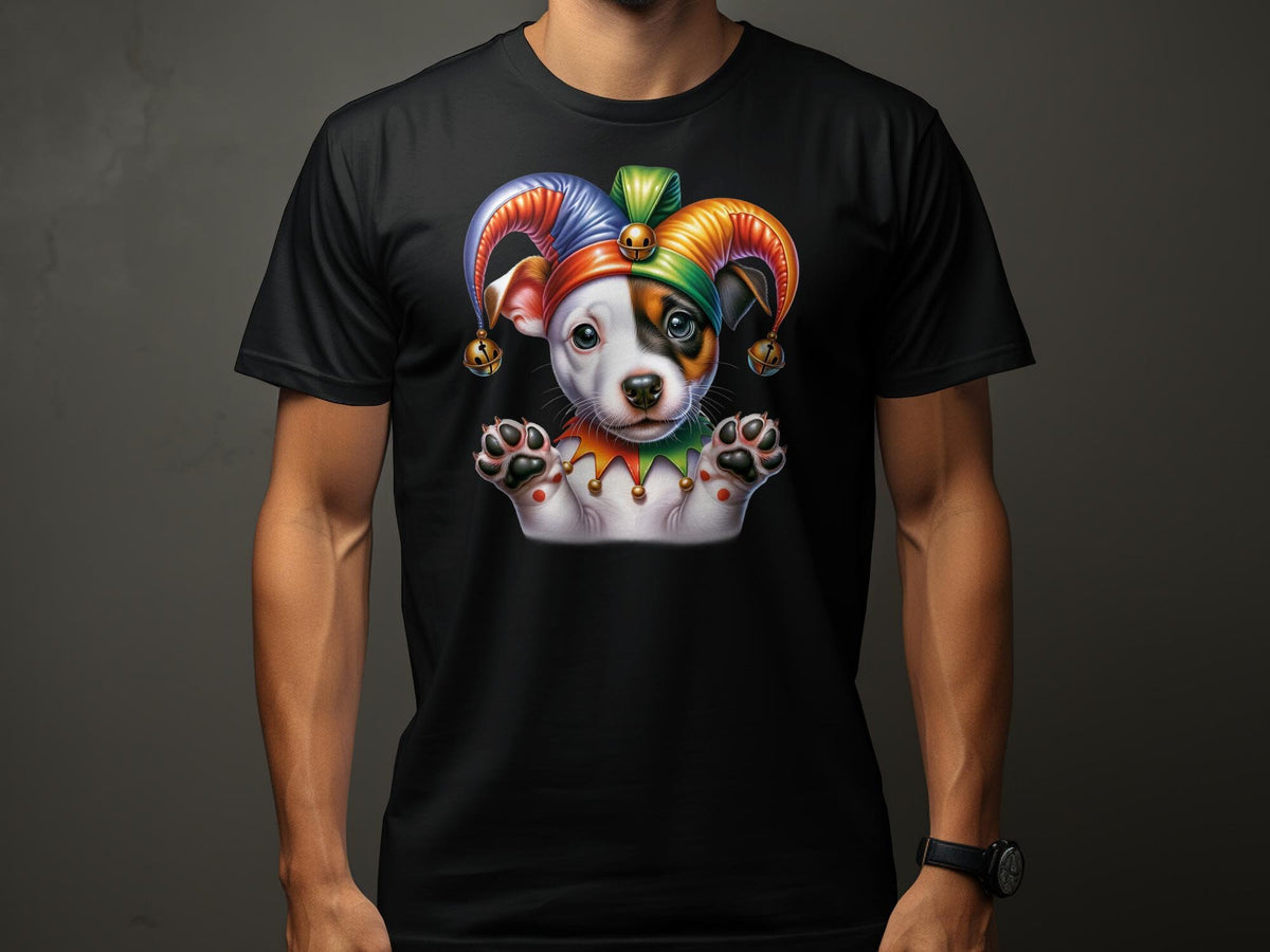 Cute Jack Russell Dog Pup in Jester Hat TShirt Colorful Puppy Graphic Tee Fun Animal Shirt for All Ages Graphic Tee – Easygoing Wear · Must-Have Style