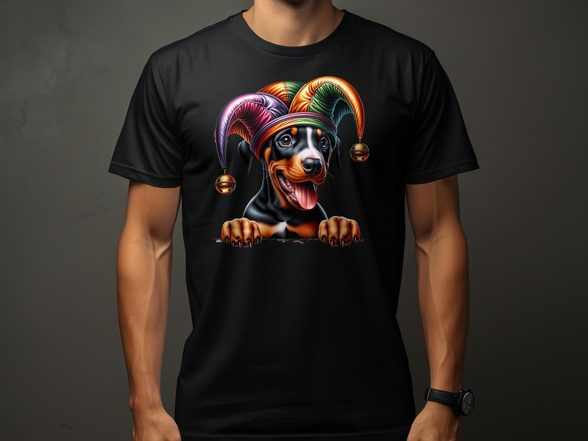 Cute Doberman Pinscher Dog Jester Hat TShirt Colorful Pup Graphic Tee Funny Dog Lover Gift Unisex Adult Clothing Graphic Tee – Cozy Vibes · Trending Graphic Apparel