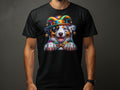 Cute Australian Shepherd Puppy in Jester Hat TShirt Colorful Dog Lover Gift Unisex Tee Pet Humor Apparel Graphic Tee – Aesthetic Look · Must-Have Style