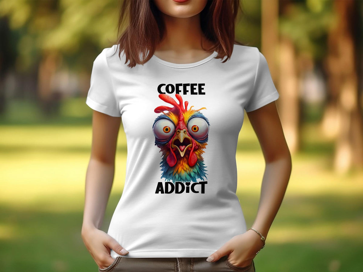 Women39s Sarcastic TShirt Funny Coffee Addict Chicken Design Colorful Humorous Tee for Coffee Lovers Graphic Tee – Cozy Vibes · Perfect For Daily Wear