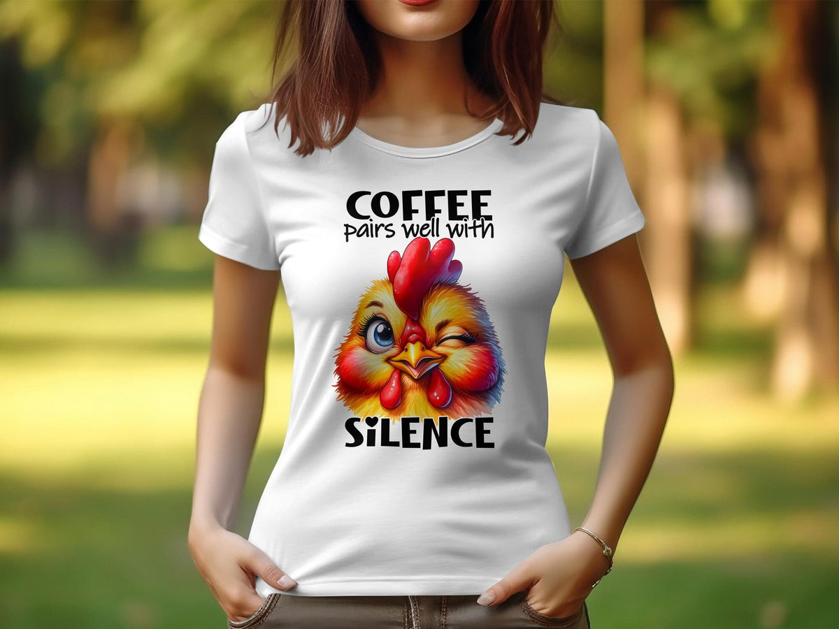 Women39s Sarcastic TShirt Coffee Pairs Well With Silence Cute Rooster Graphic Tee Funny Chicken Lover Gift Graphic Tee – Aesthetic Look · Must-Have Style