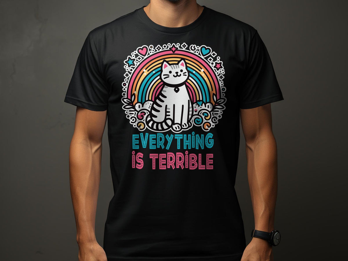 Cute Cat TShirt Everything Is Terrible Rainbow and Hearts Graphic Tee Unisex Apparel Graphic Tee – Aesthetic Look · Top Pick For Any Outfit