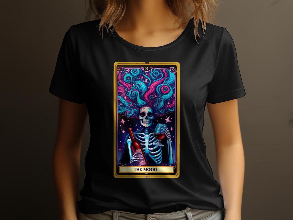 Tarot Card Skeleton Holding Wine Glass Graphic TShirt Unique Fantasy Art Tee Vibrant Colors Womens Shirt Graphic Tee – Soft Feel · Must-Have Style