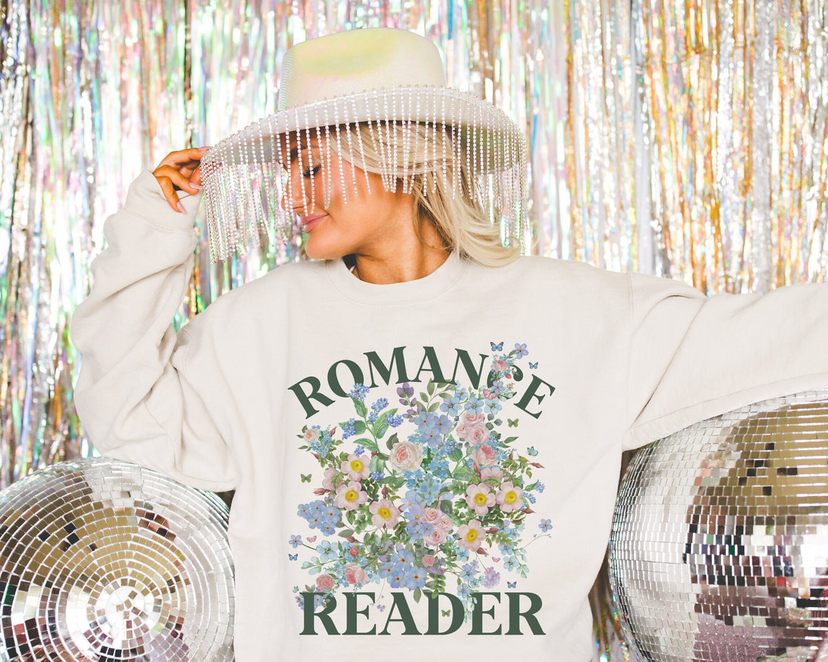 Romance Reader Overgrown Wildflower Crewneck Cute Bookish Shirt for Friend Who Loves Romance Novels Sweet Book Lover Gift Idea for Her Graphic Tee – Fan Favorite · Top Pick For Any Outfit