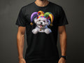 Cute Bichon Frise Dog Pup in Jester Hat TShirt Fun and Colorful Dog Lover Gift Unique Pet Fashion Top Soft Cotton Shirt Graphic Tee – Bold Style · Trending Graphic Apparel