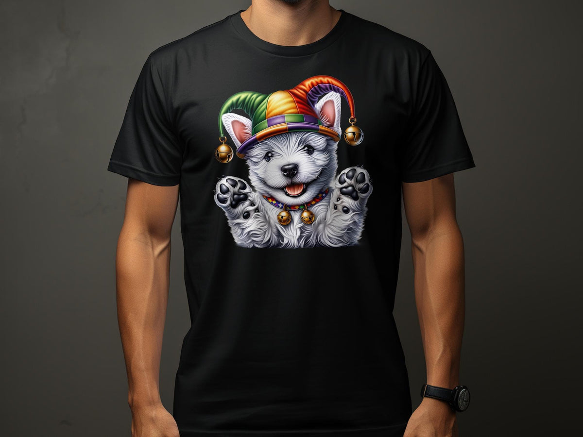 West Highland White Terrier Dog Pup in Jester Hat TShirt Cute Animal Graphic Tee Unisex Fun Party Shirt Gift for Dog Lovers Graphic Tee – Everyday Comfort · High-Quality Print