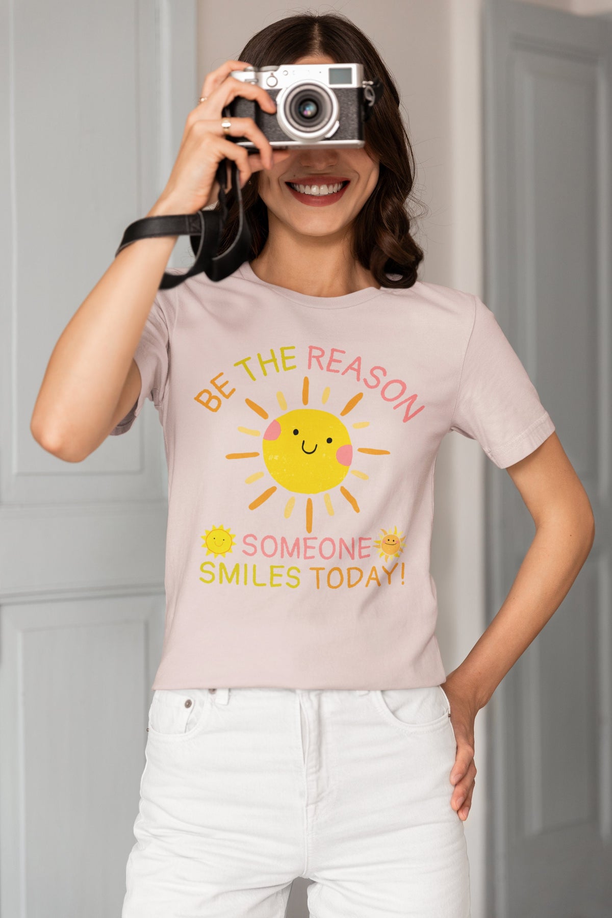 Cute Teacher Tee Shirt with Positive Affirmation Be The Reason Someone Smiles Today Colorful and Happy School Librarian or Principal Gift Graphic Tee – Fan Favorite · Top Pick For Any Outfit