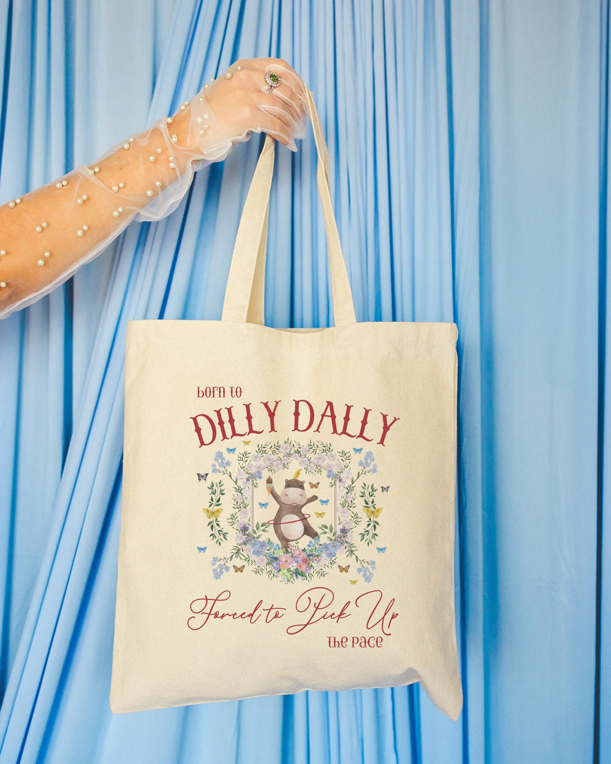Funny Dilly Dally Tote with Circus Hippo Butterfly Lovers Cute and Unhinged Weirdcore Tote Bag for Friend Who Loves Hippos Silly 90s Vibe Tote Bag – Soft Feel · Must-Have Style