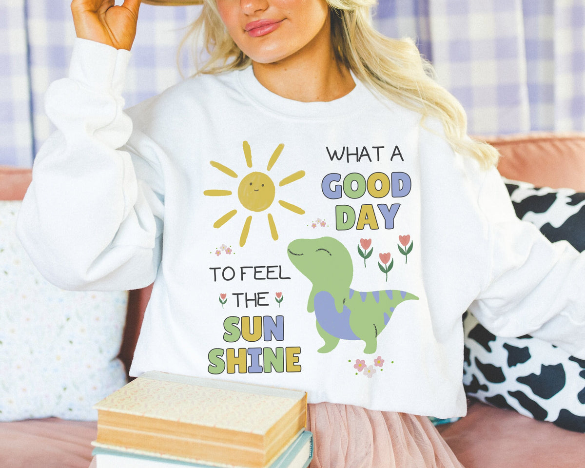 Cute Dinosaur Lover Sweatshirt for Kindergarten Teacher or Geology Major Who Loves Flowers Funny Uplifting Mental Health Sunshine Shirt Sweatshirt – Feel-Good Design · Perfect For Daily Wear