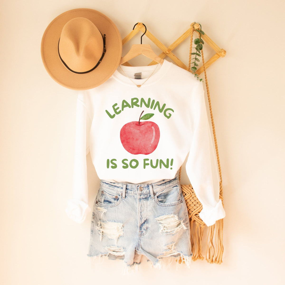 Cute Elementary Teacher Crewneck for Friend Who Teaches Kindergarten or First Grade Learning is So Much Fun Colorful 90s Aesthetic Shirt Graphic Tee – Cozy Vibes · High-Quality Print