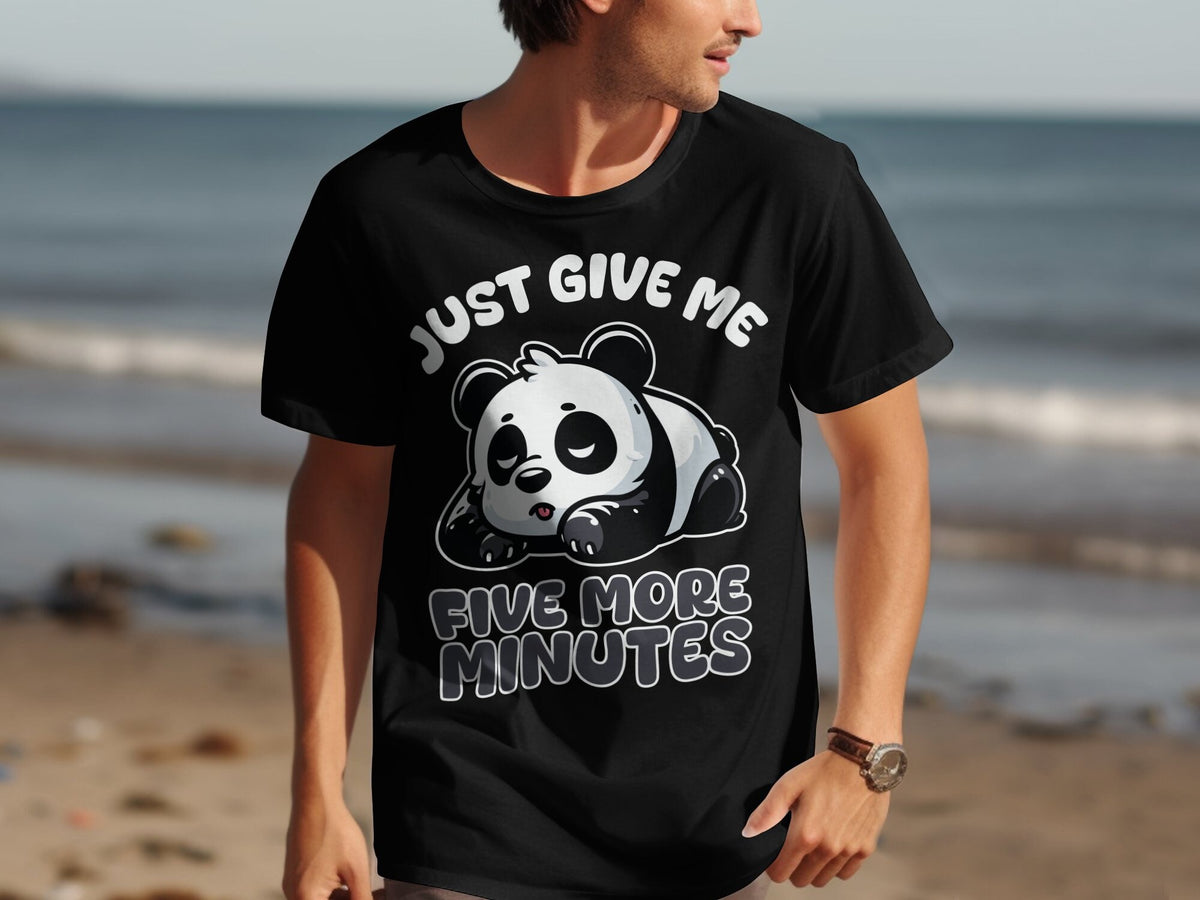 Cute Lazy Panda Just Give Me Five More Minutes Fun Animal Sleepy Humor Tee Adorable Graphic TShirt Lazy Animal Themed Top Graphic Tee – Aesthetic Look · High-Quality Print