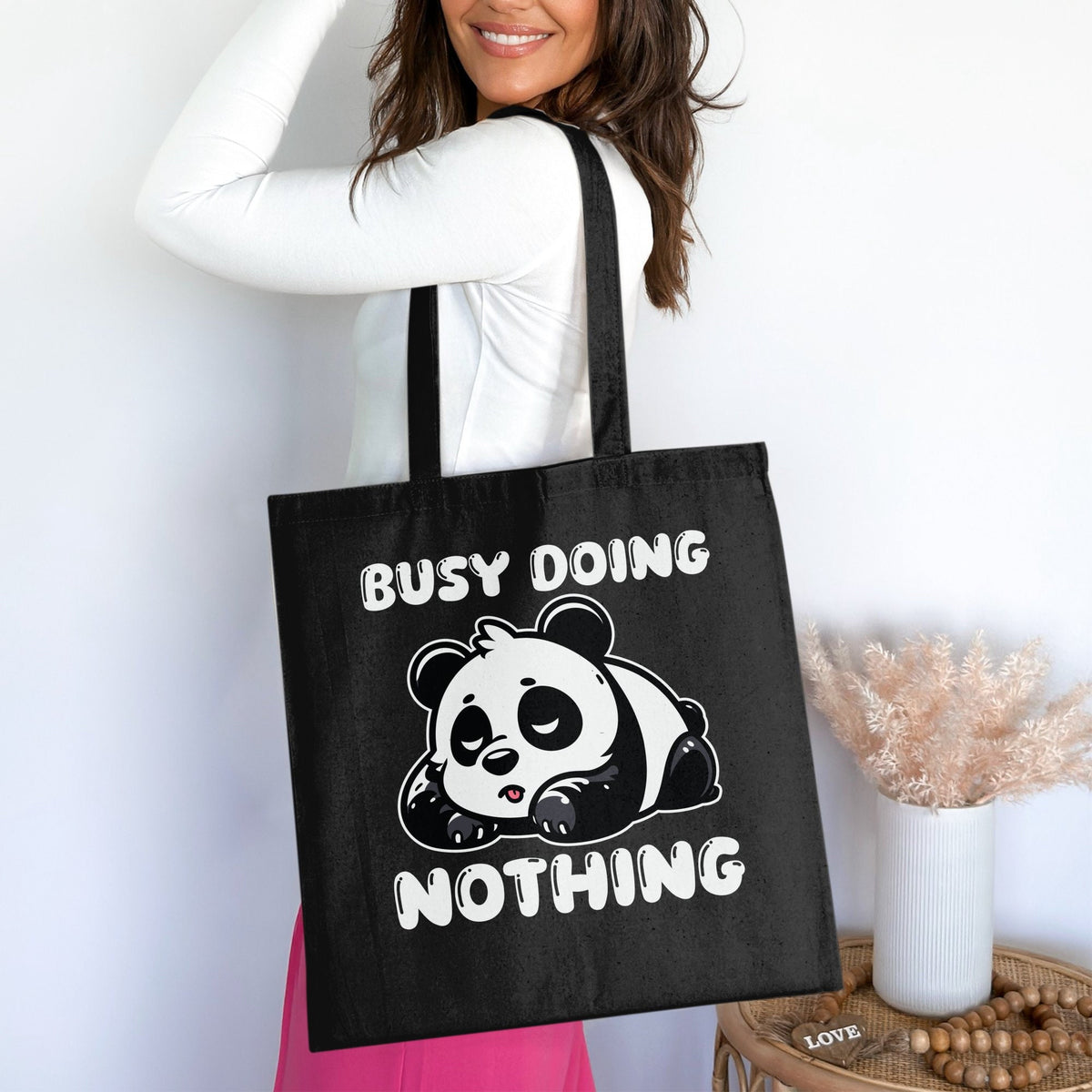 Cute Panda Lazy Design Tote Bag Busy Doing Nothing Print Funny Gift for Lazy People Casual Shopping Bag Trendy Minimalist Tote Tote Bag – Fan Favorite · Trending Graphic Apparel