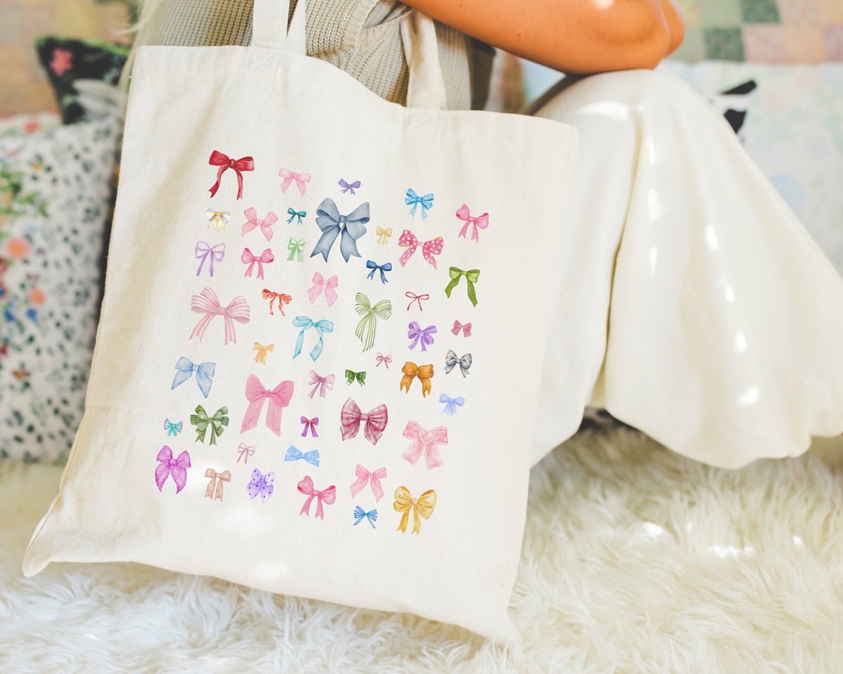 Cute Coquette Bow Tote Soft Girl Style Tote Bag for Friend Who Loves Bows Cute Pastel Goth Style Tote Bag Book Lover Cute Bookworm Gift Tote Bag – Warm & Stylish · High-Quality Print