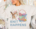 Funny Knitting Sweatshirt for Friend Who Loves Knitting Knit Happens Funny Cat Mom Cat Dad Shirt Cute 90s Throwback Vintage Aesthetic Sweatshirt – Premium Graphic · Top Pick For Any Outfit