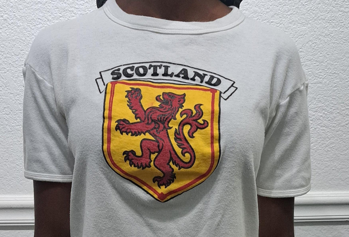 Vintage 80s Scotland white Tshirt size S Graphic Tee – Feel-Good Design · High-Quality Print