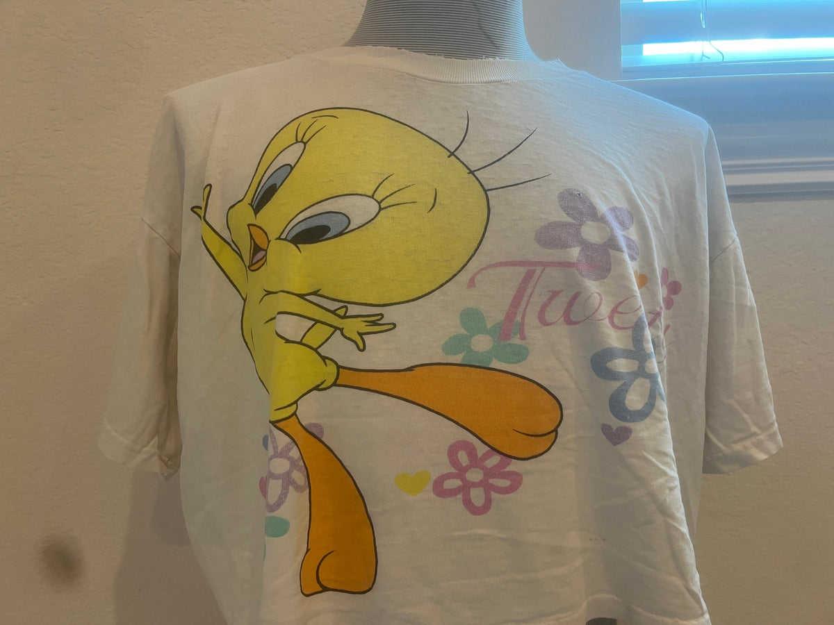 Vintage 9039s Tweety Bird Looney Tunes Crop Top T Shirt Size L Graphic Tee – Aesthetic Look · High-Quality Print