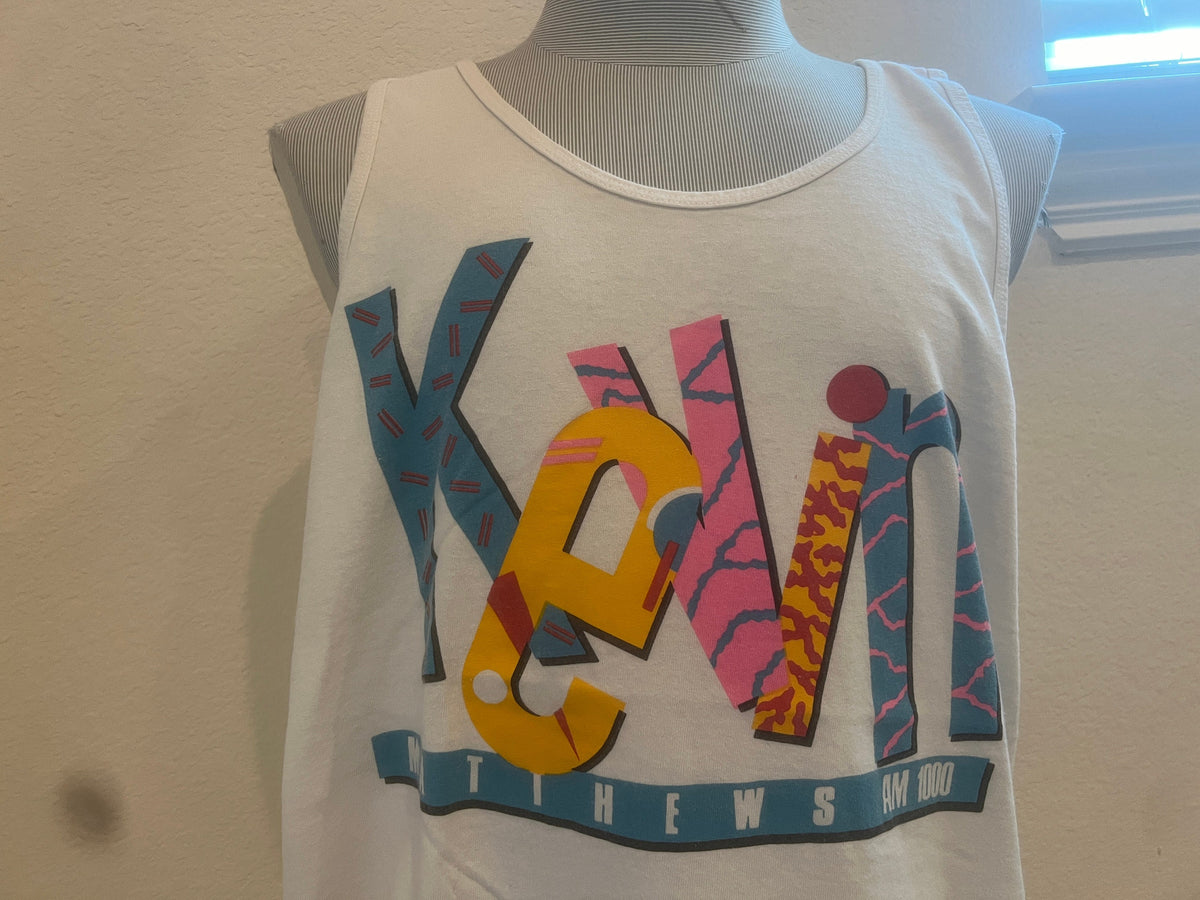 Vintage 9039s Kevin Matthews AM 1000 Radio Station White shirt Tank Top Size XL Tank Top – Easygoing Wear · Trending Graphic Apparel