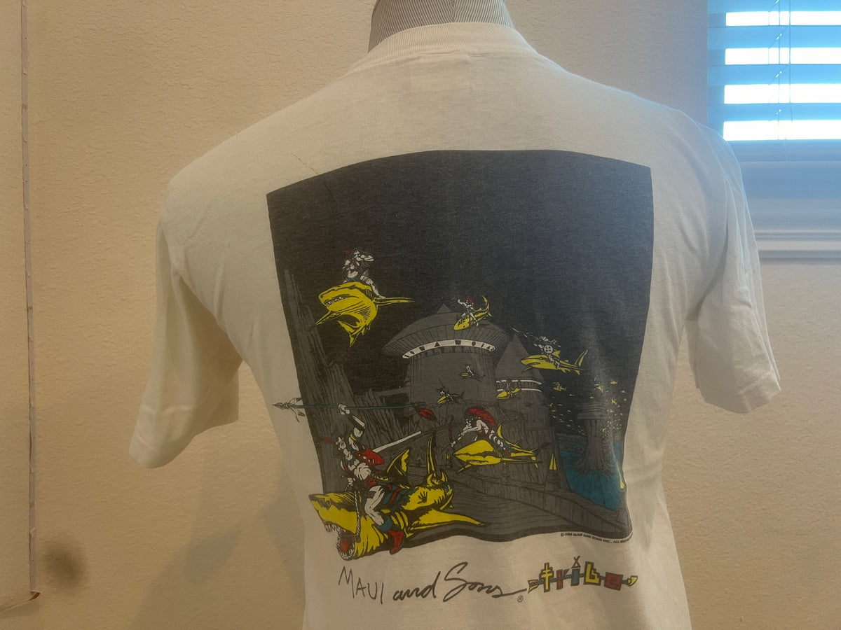 Vintage 8039s Maui and Sons Tribe Surfing White T Shirt Size M Graphic Tee – Premium Graphic · High-Quality Print