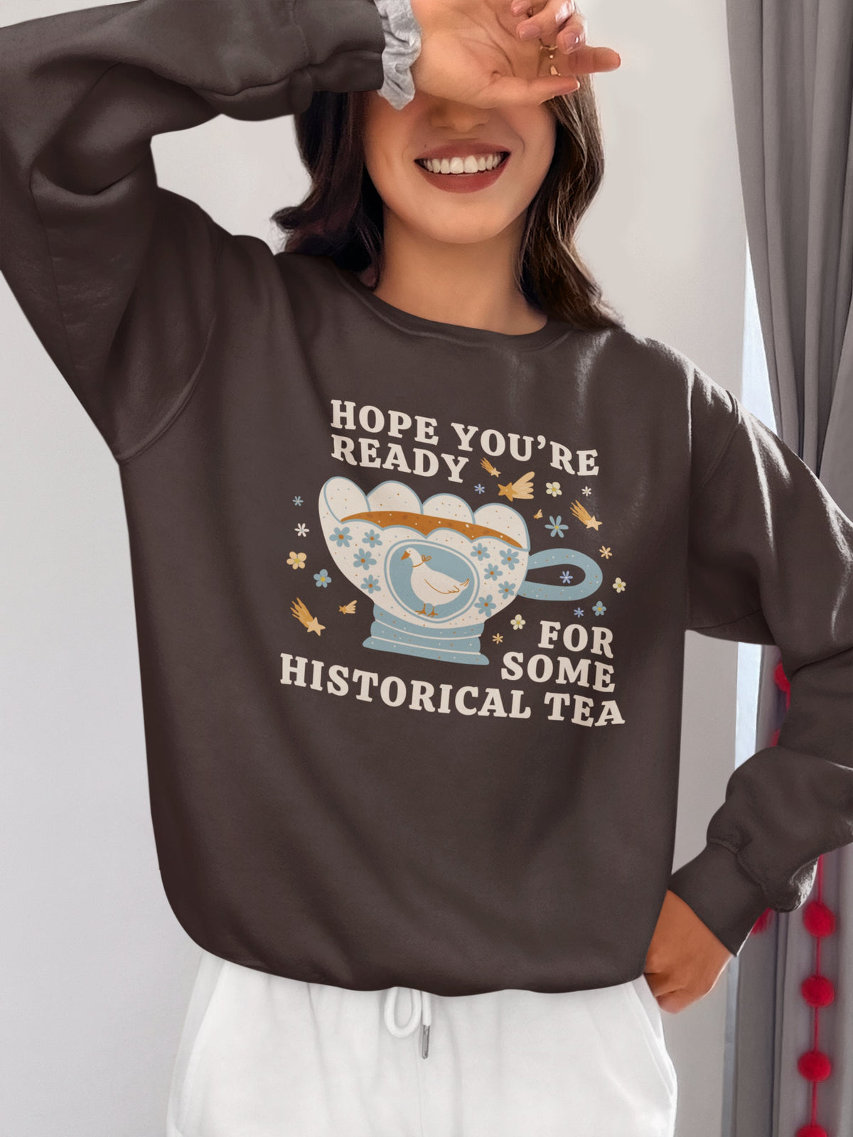 Cute American History Sweatshirt for History Professor or Social Studies Teacher Historical Tea 90s Aesthetic Goose Boho Retro Flowers Sweatshirt – Cozy Vibes · Top Pick For Any Outfit